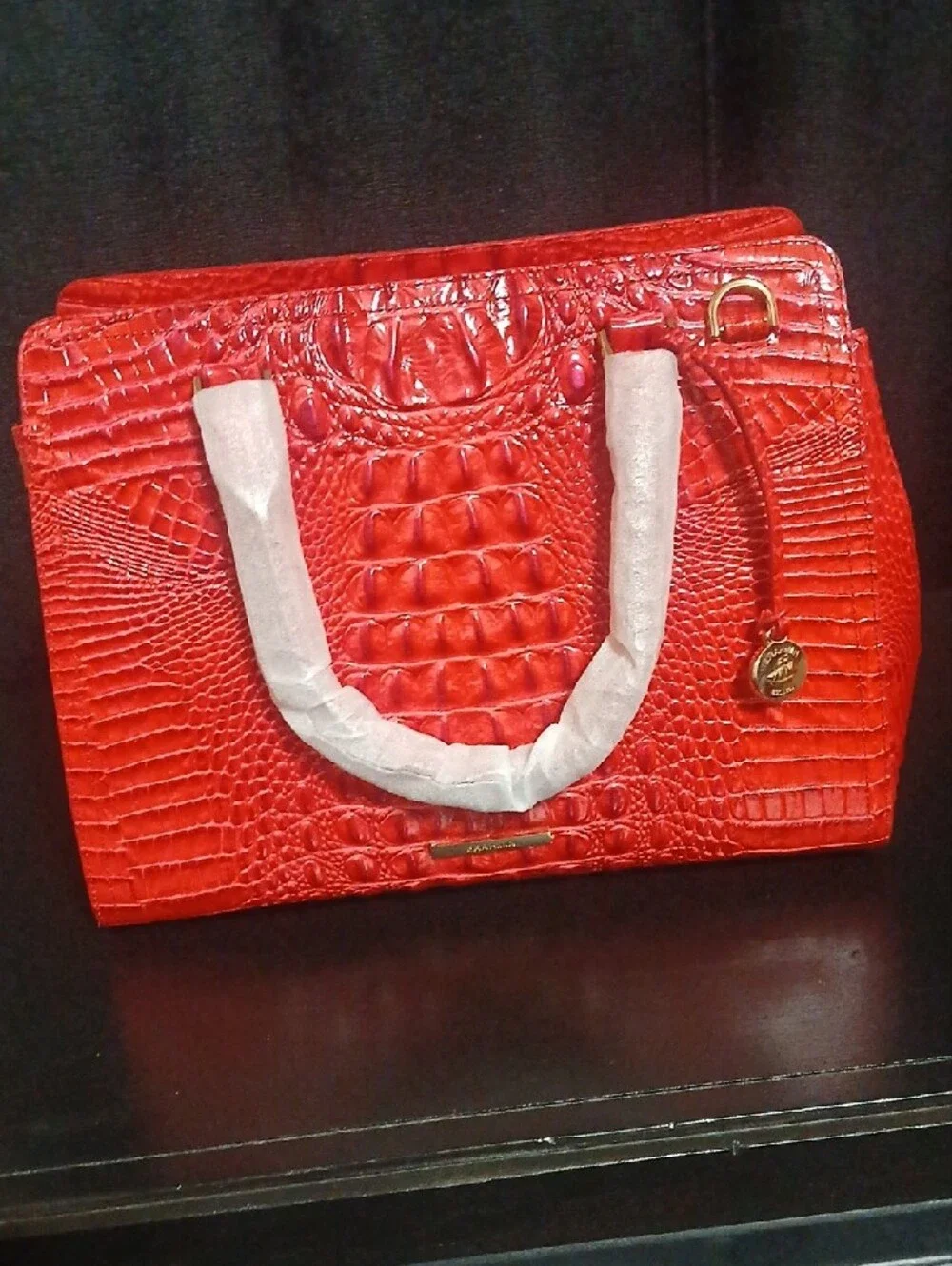 Brahmin Red Croc-Embossed Satchel